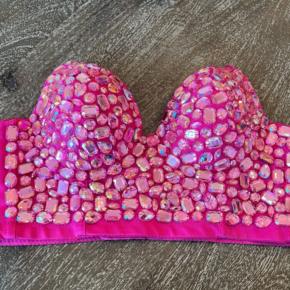 Pink Embellished Women's Bra - Picture 11 of 11